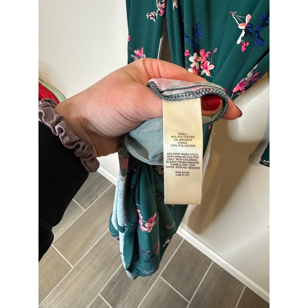 Eliza J Hunter Green Floral Long Sleeve Tie Waist Midi Dress EJ0M3214 Size 8 NWT - Picture 4 of 4